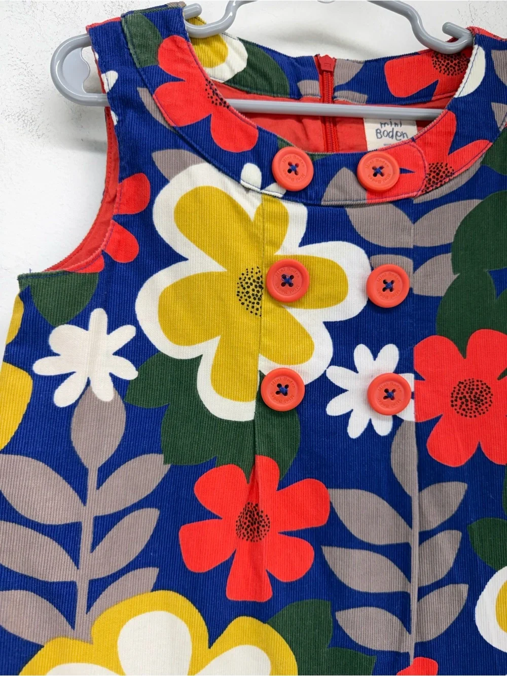 Mini Boden size 5-6 Girls Multicolor Retro Mod Floral Corduroy Pinny Dress